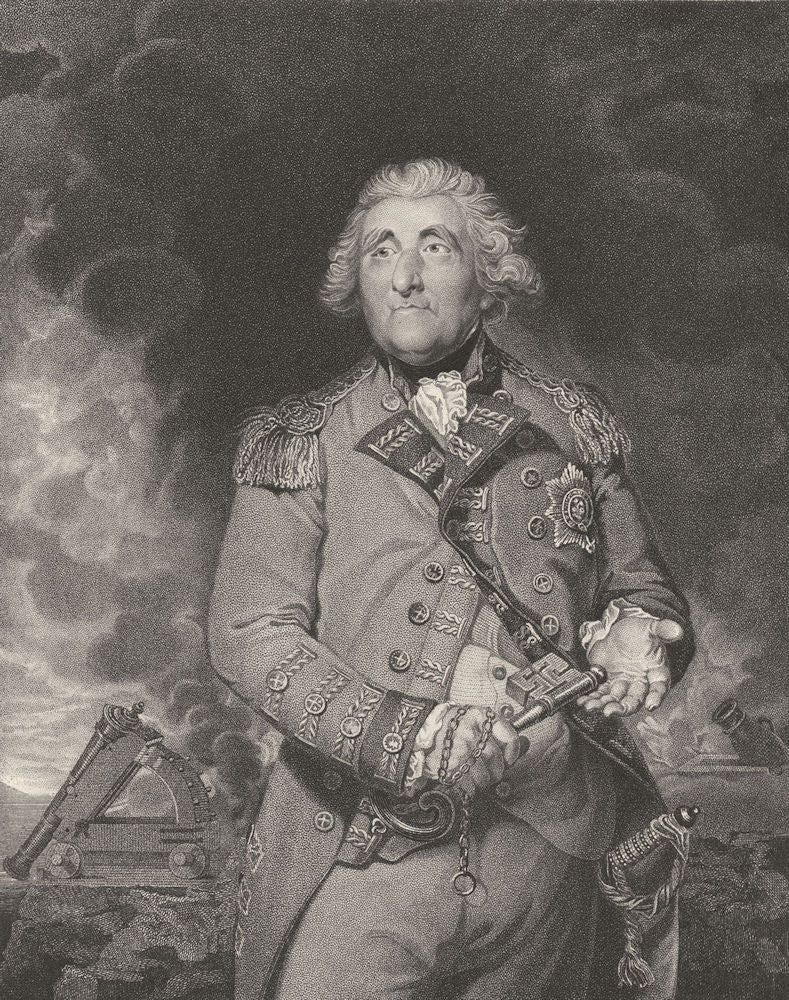 LORD HEATHFIELD WITH THE KEYS OF GIBRALTAR. Sir Joshua Reynolds 1835 print